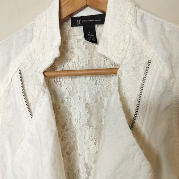 INC International Concept Linen Vest Open Front Lace Trim - Picture 6 of 11